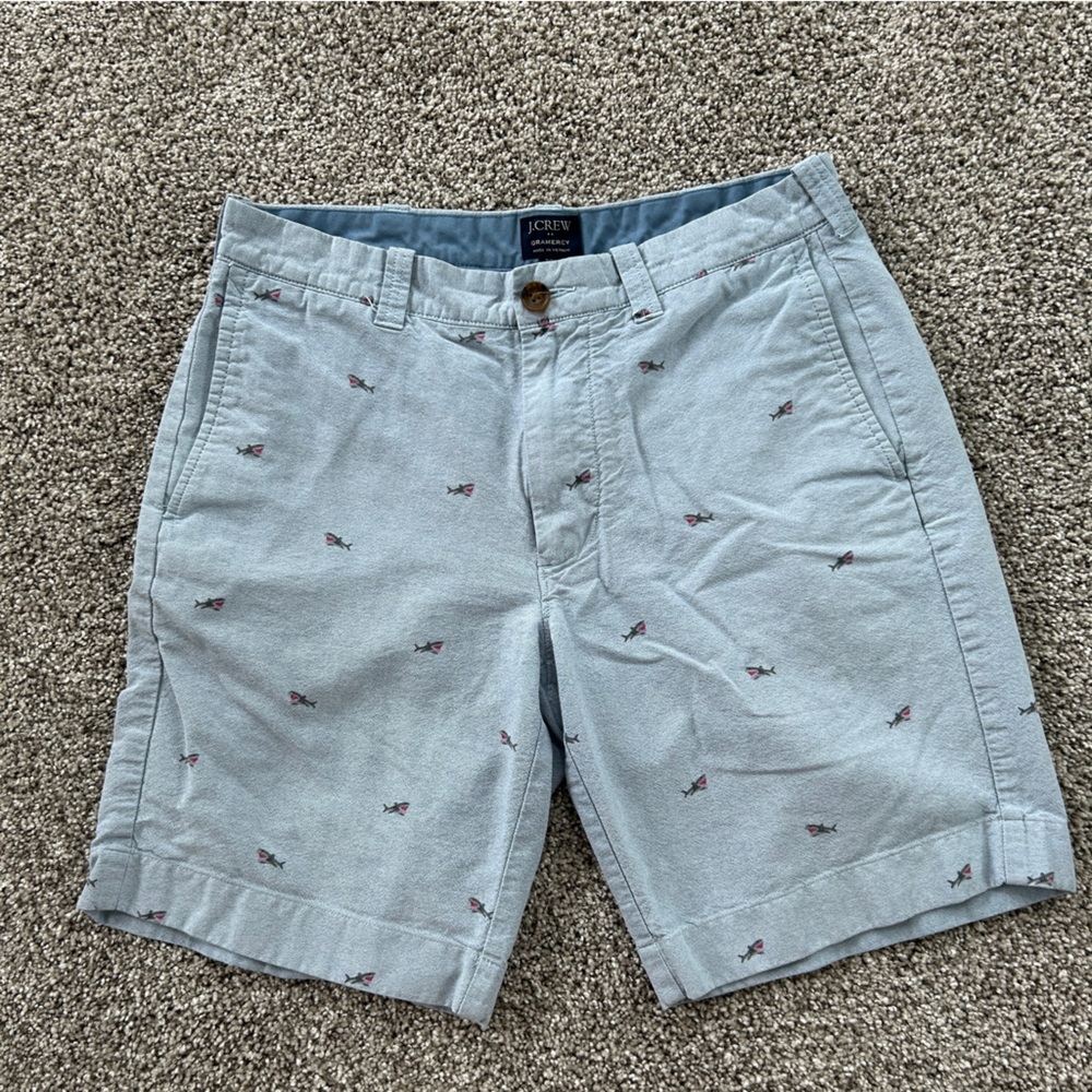 J. Crew Men's "Gramercy" Blue Short 29W x 8.25" Inseam Cotton Flat Front Shark